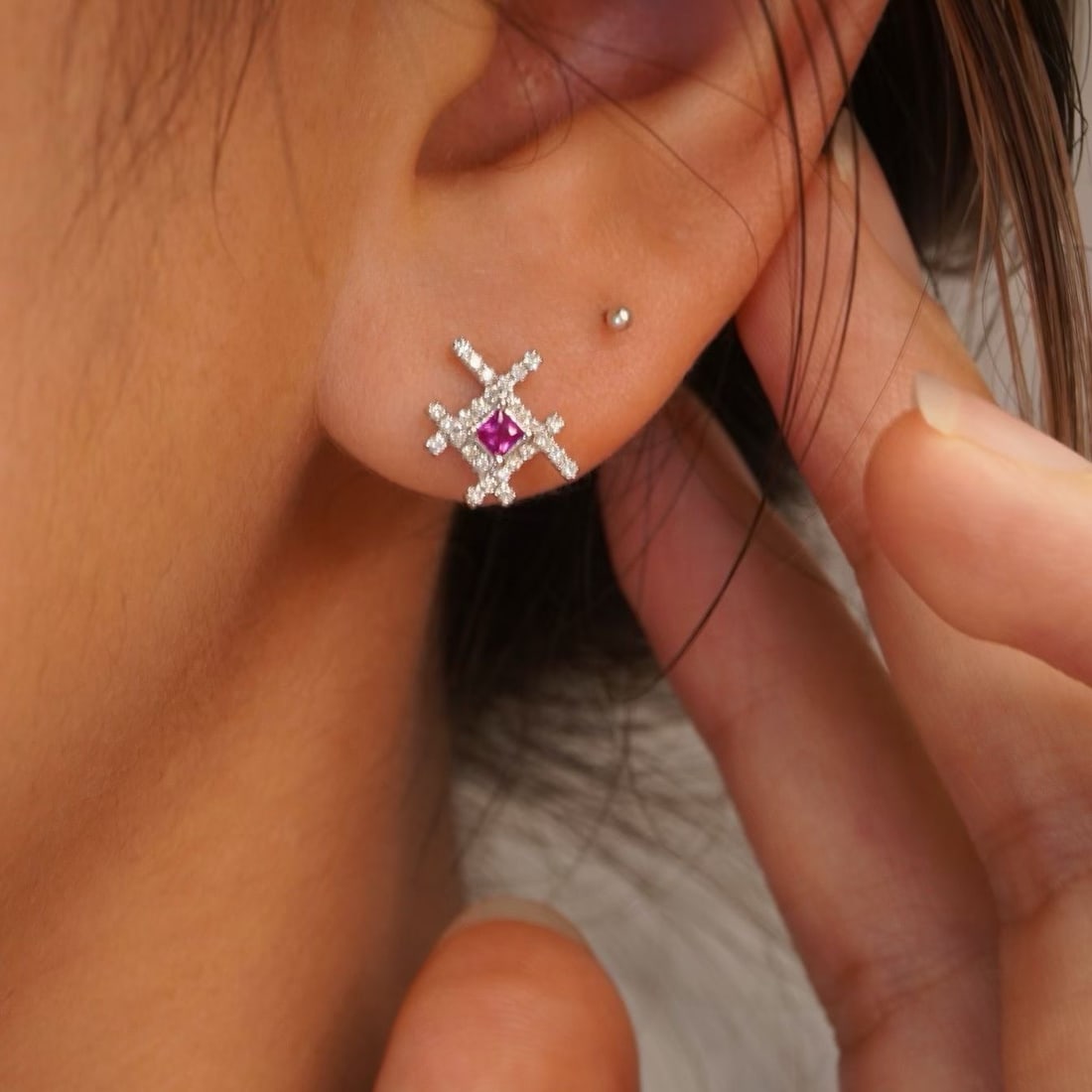 14k Gold 0.48 Ctw Natural Ruby & Diamond Earrings - 4