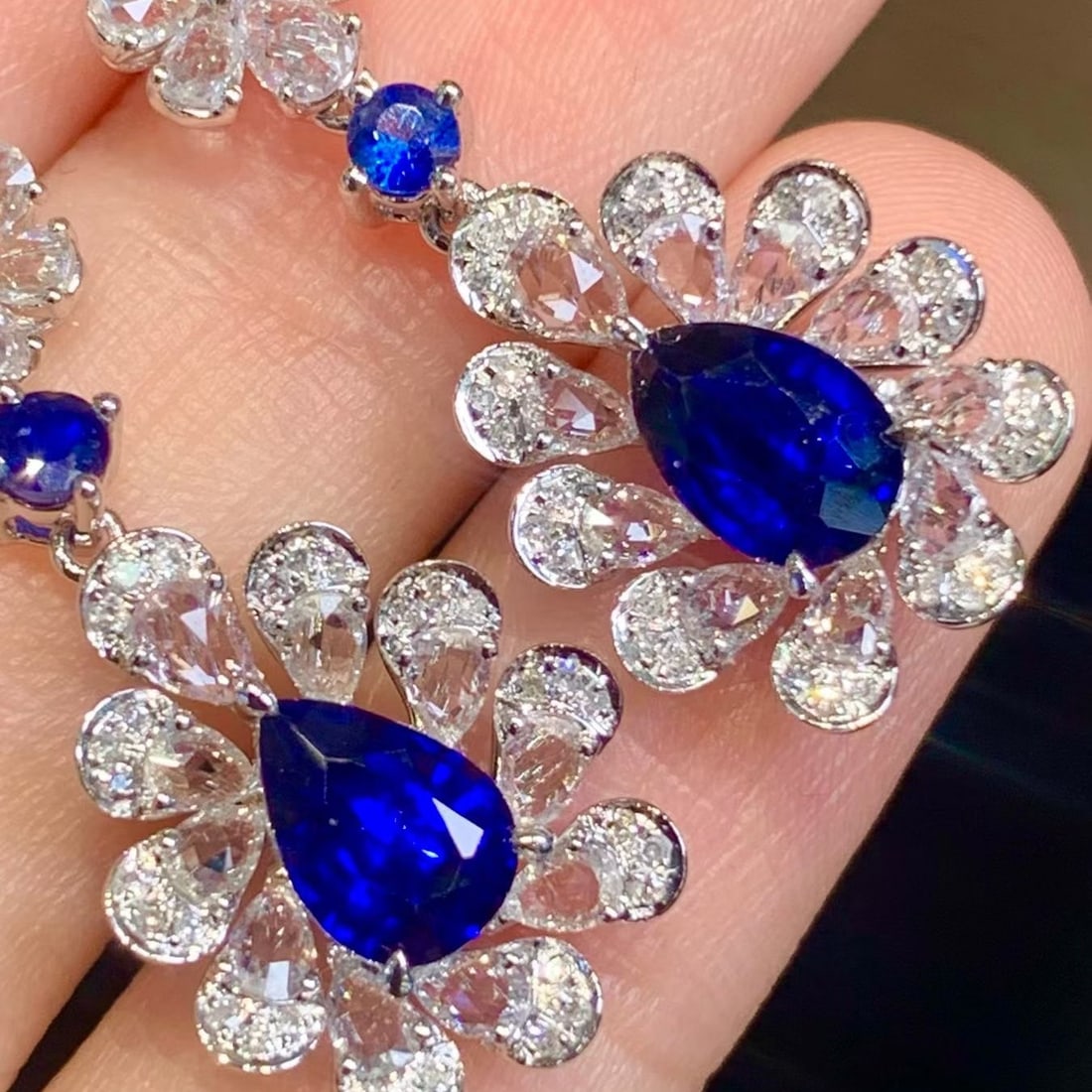 14k Gold 2.06 Ct Natural Sapphire & Diamond & Sapphire Earrings - 4