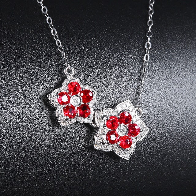 14k Gold 0.82 Ctw Natural Ruby & Diamond Necklace - 3