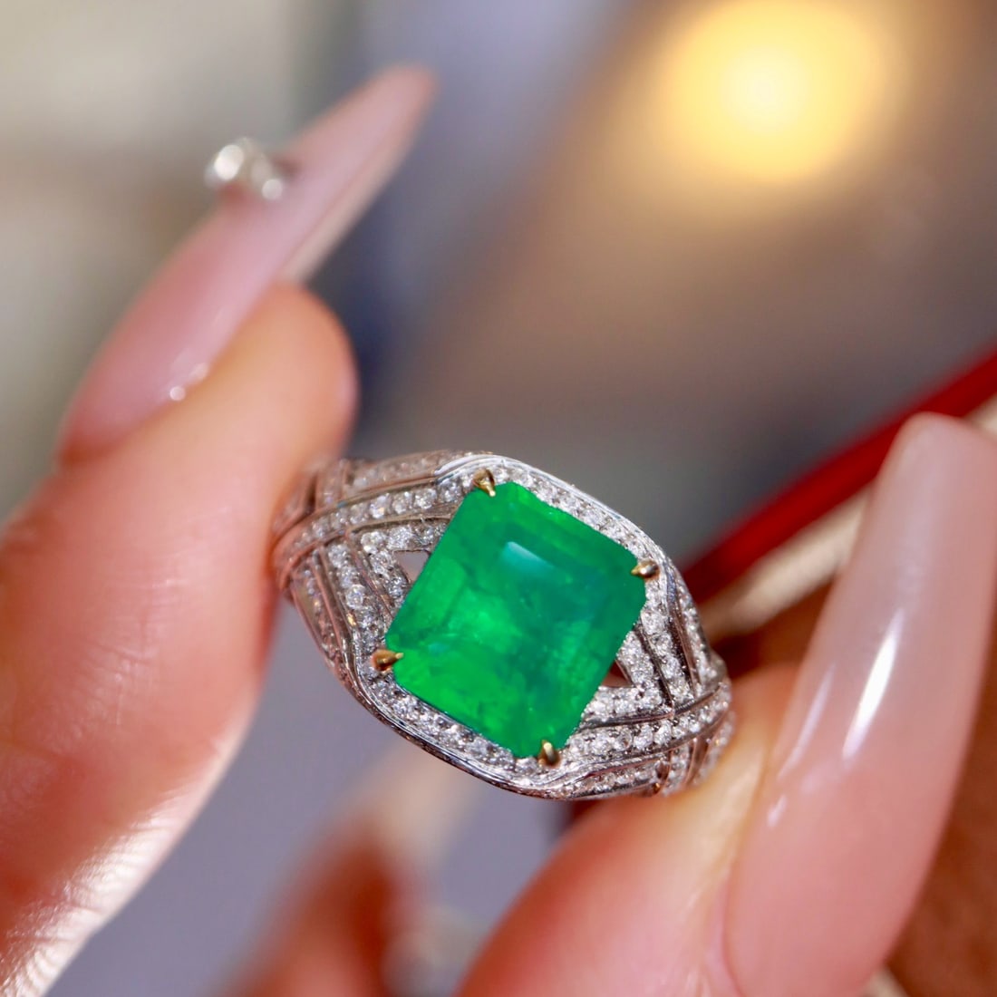 14k Gold 3.13 Ctw Natural Emerald & Diamond Ring - 6
