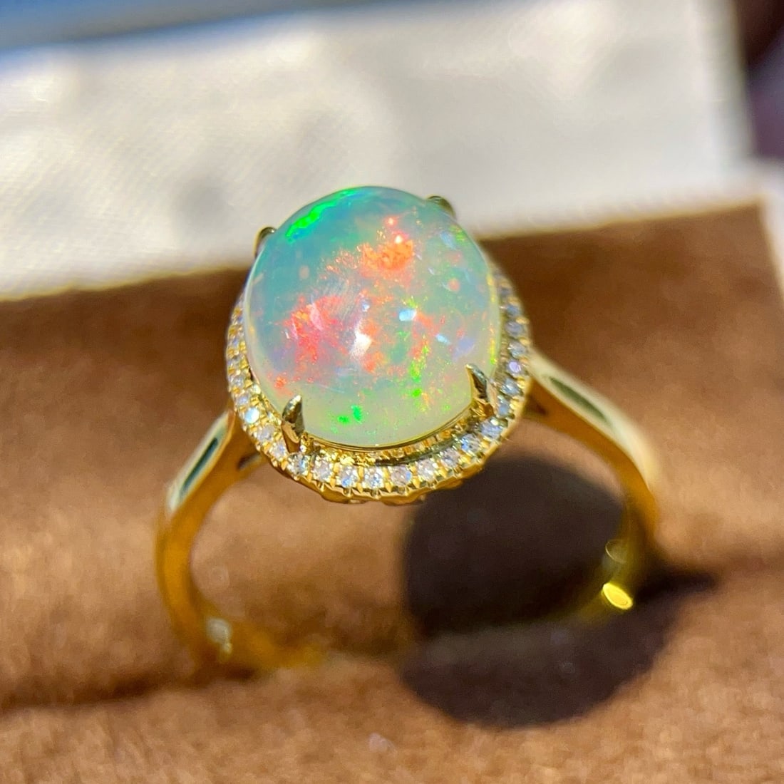 14k Gold 2.21 Ctw Natural Opal & Diamond Ring - 5