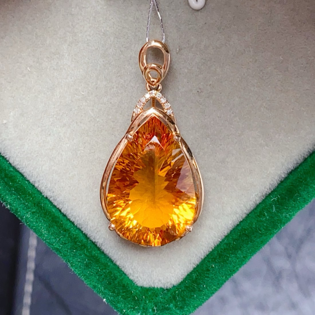 14k Gold 9.22 Ctw Natural Citrine & Diamond Pendant( Without Chain ) - 2