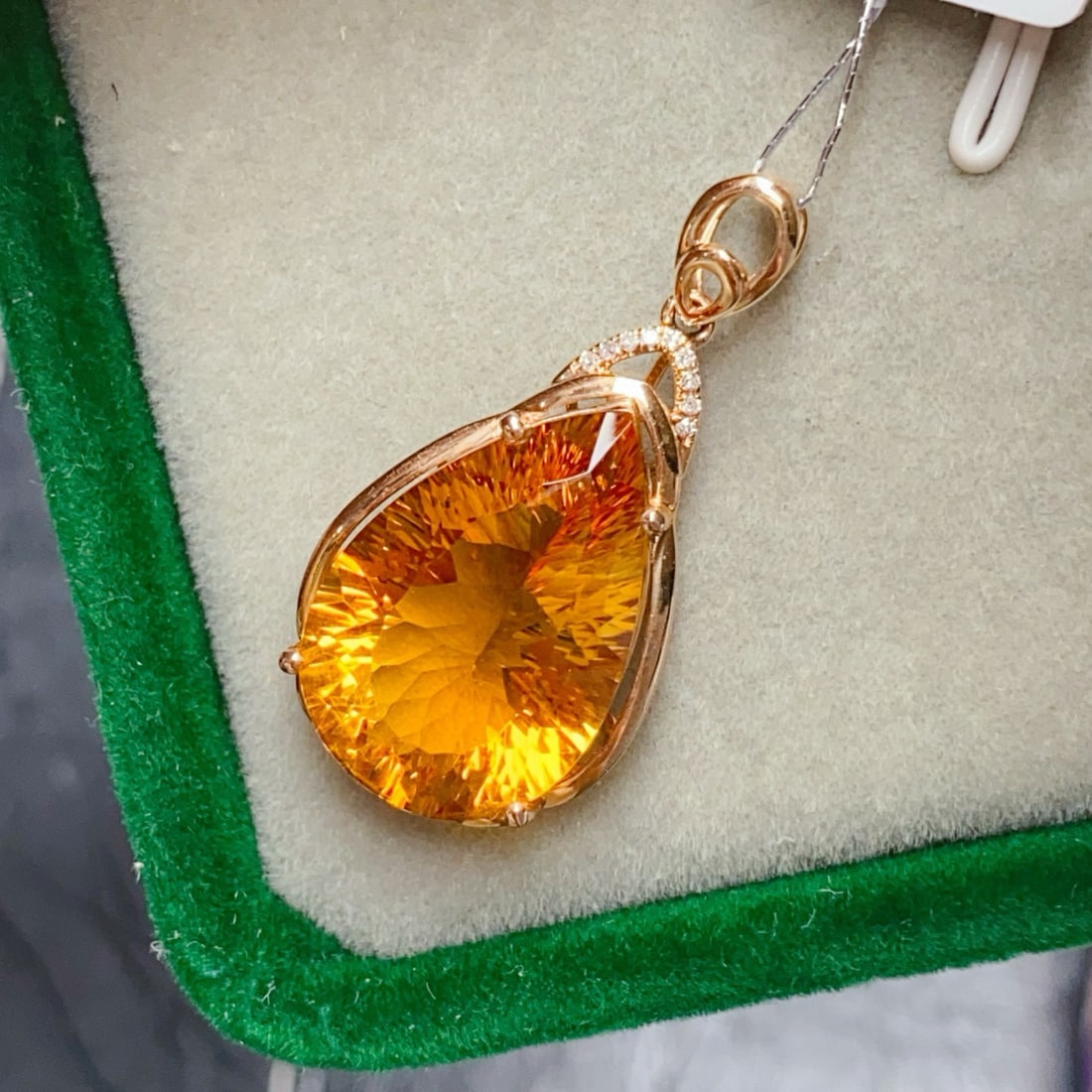 14k Gold 9.22 Ctw Natural Citrine & Diamond Pendant( Without Chain ) - 4