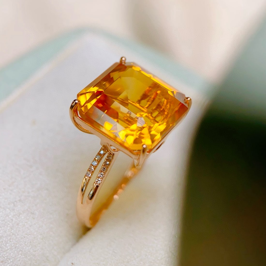 14k Gold 11.01 Ctw Natural Citrine & Diamond Ring - 4