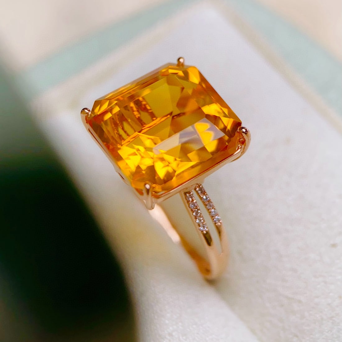 14k Gold 11.01 Ctw Natural Citrine & Diamond Ring - 5