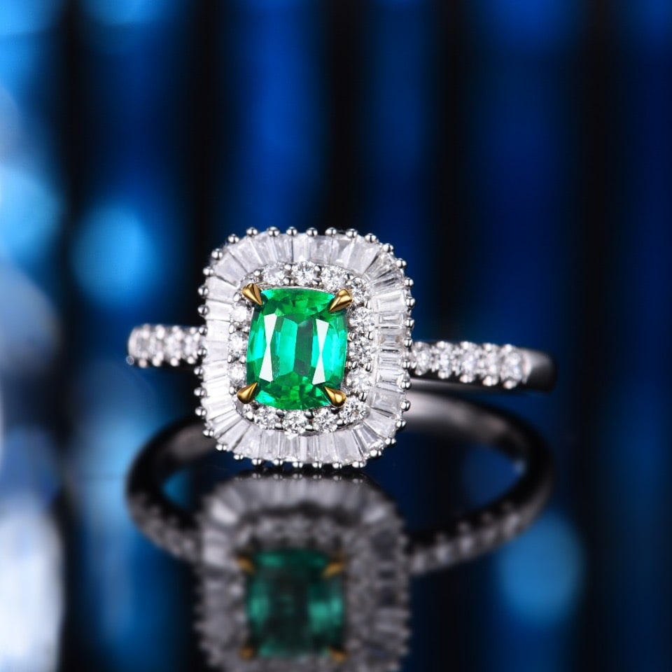 14k Gold 0.97 Ctw Natural Emerald & Diamond Ring - 2