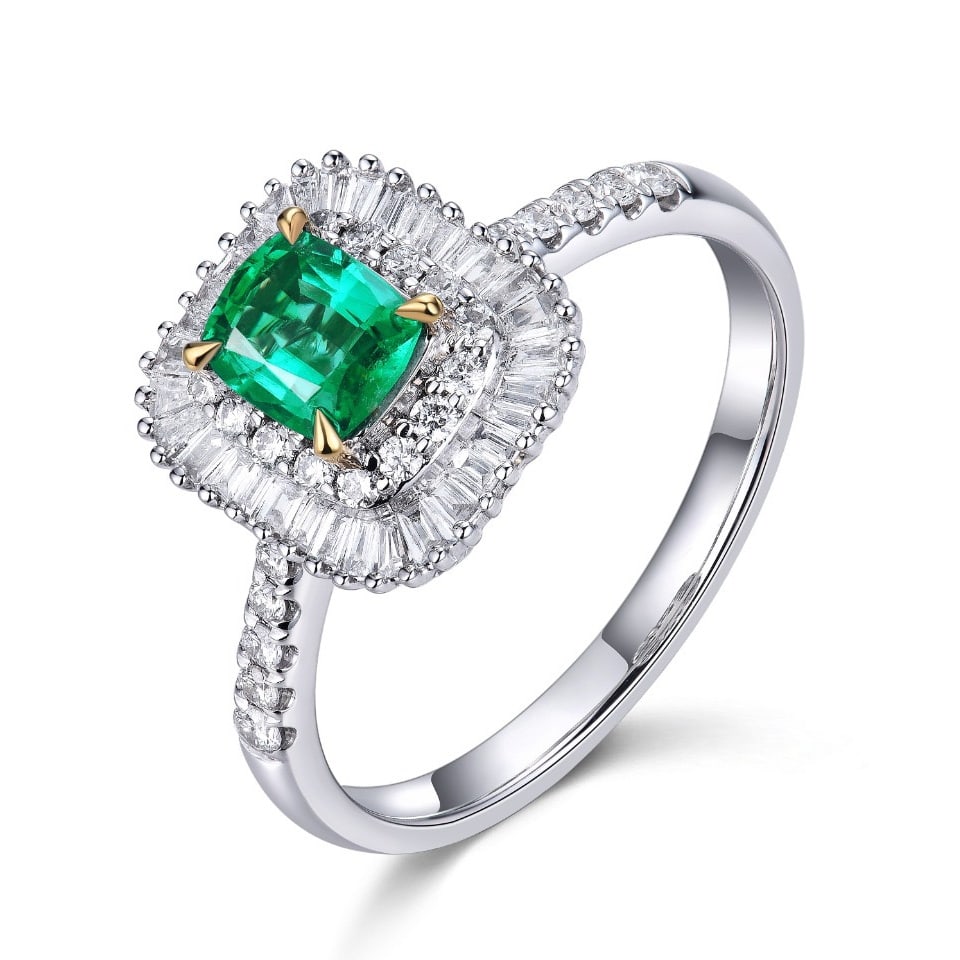 14k Gold 0.97 Ctw Natural Emerald & Diamond Ring - 6