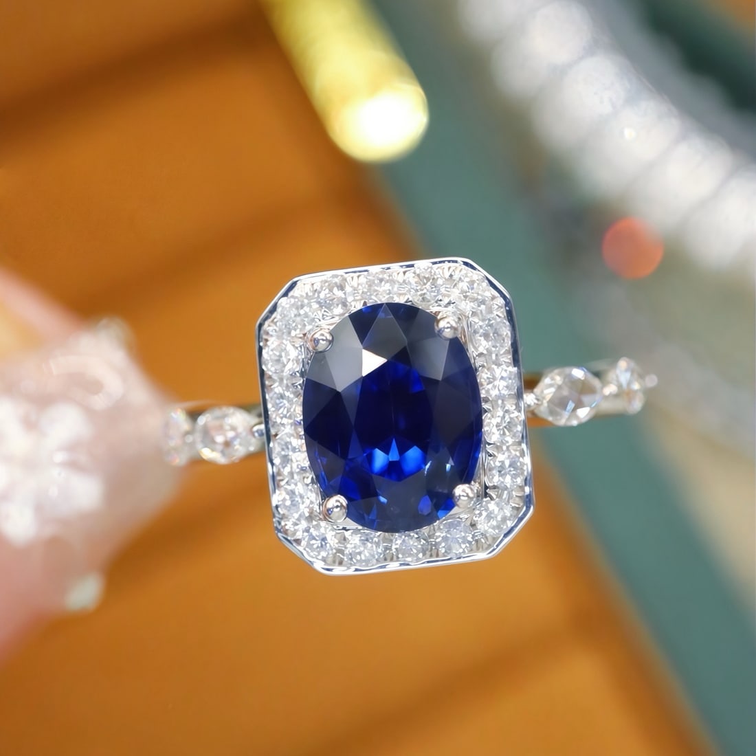 14k Gold 1.98 Ctw Natural Sapphire & Diamond Ring: Ref:231182033 // gold content:14k gold // ring size:7. 25us // // main gemstone:sapphire // shape:oval // carat weight:1. 58ct // color:royal blue // treatment:natural // // adjacent gemstone 2 :