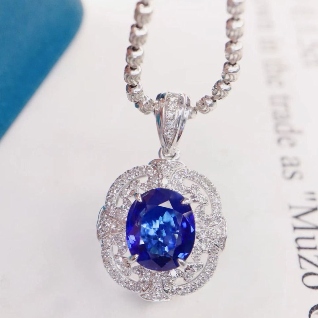 14k Gold 1.41 Ctw Natural Sapphire & Diamond Pendant( Without Chain ): Ref:231182034 // gold content:14k gold // main gemstone:sapphire // shape:oval // carat weight:1. 18ct // color:blue // treatment:natural // // adjacent gemstone 2 : diamond // shape:round // carat