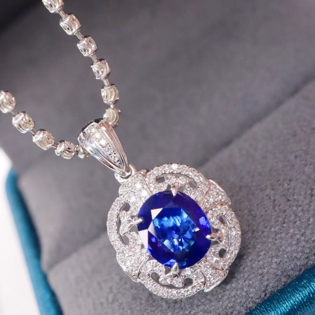 14k Gold 1.41 Ctw Natural Sapphire & Diamond Pendant( Without Chain ) - 2