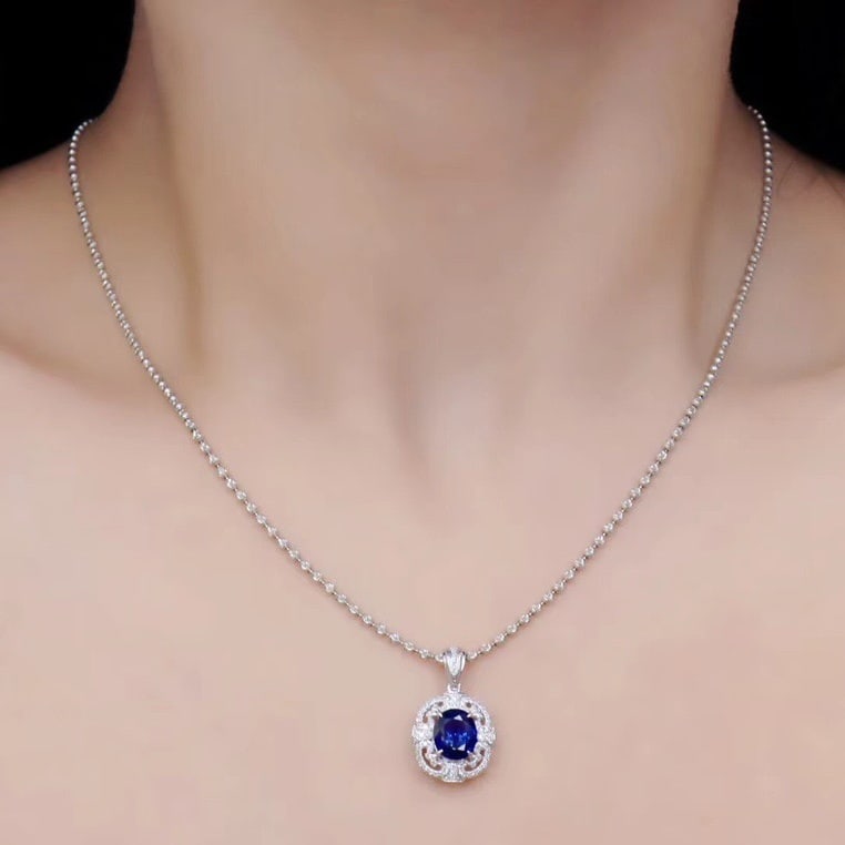 14k Gold 1.41 Ctw Natural Sapphire & Diamond Pendant( Without Chain ) - 4