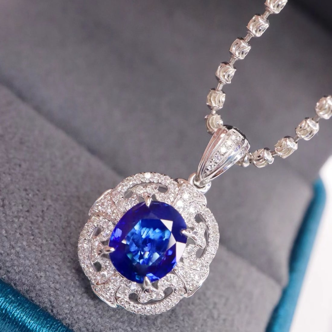 14k Gold 1.41 Ctw Natural Sapphire & Diamond Pendant( Without Chain ) - 5