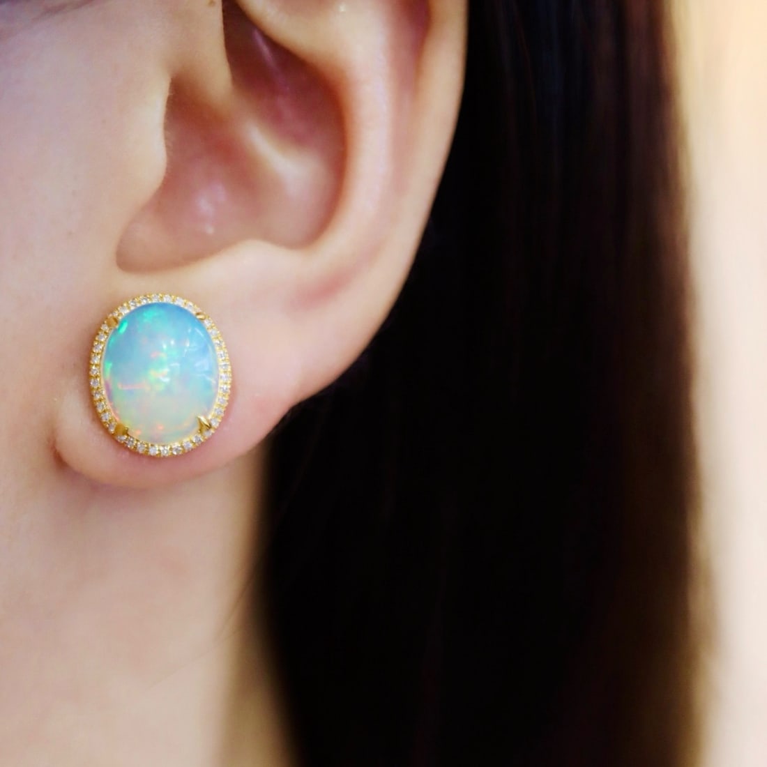 14k Gold 5.03 Ctw Natural Opal & Diamond Earrings - 6