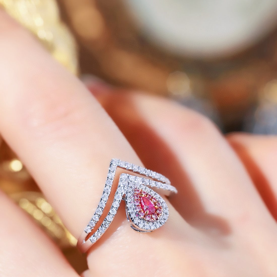 14k Gold 0.5 Ctw Natural Pink Diamond & Diamond Ring - 8