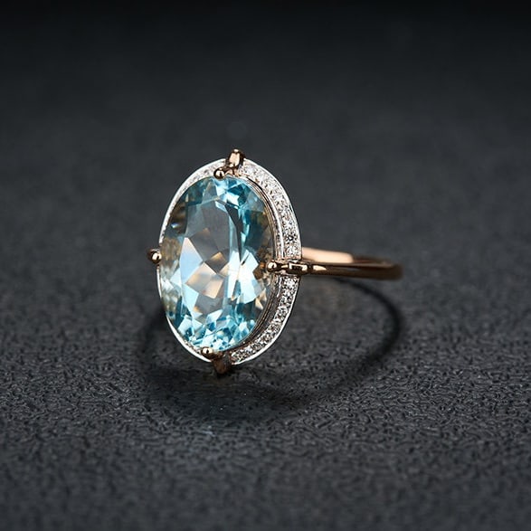 14k Gold 4.7 Ct Natural Aquamarine & Diamond Ring - 3