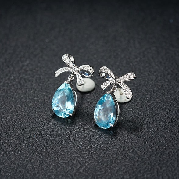 14k Gold 3.45 Ct Natural Aquamarine & Diamond Earrings - 2
