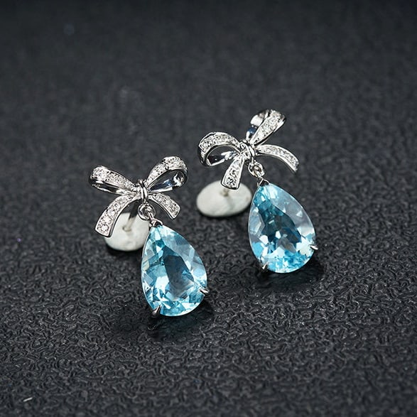 14k Gold 3.45 Ct Natural Aquamarine & Diamond Earrings - 3