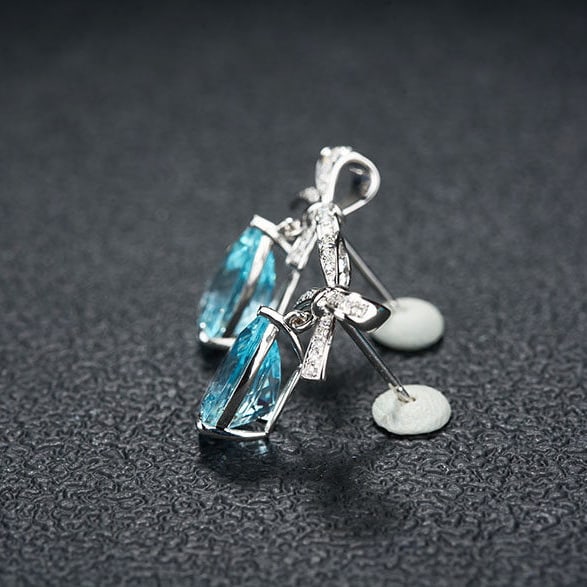 14k Gold 3.45 Ct Natural Aquamarine & Diamond Earrings - 4