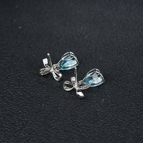 14k Gold 3.45 Ct Natural Aquamarine & Diamond Earrings - 7