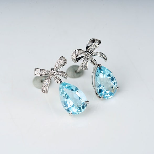 14k Gold 3.45 Ct Natural Aquamarine & Diamond Earrings - 8
