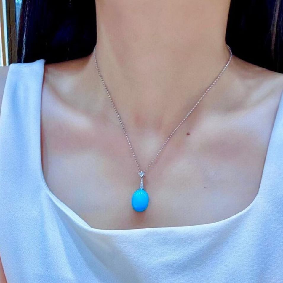 14k Gold 10.11 Ctw Natural Blue Turquoise & Diamond Necklace - 4