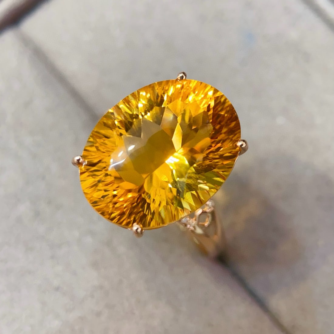14k Gold 9.58 Ctw Natural Citrine & Diamond Ring - 2