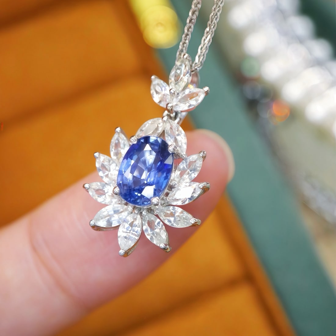 14k Gold 2.40 Ctw Natural Sapphire & Sapphire Pendant( Without Chain ) - 2