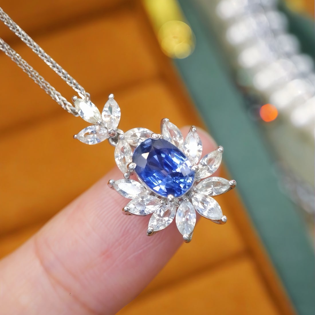 14k Gold 2.40 Ctw Natural Sapphire & Sapphire Pendant( Without Chain ) - 3