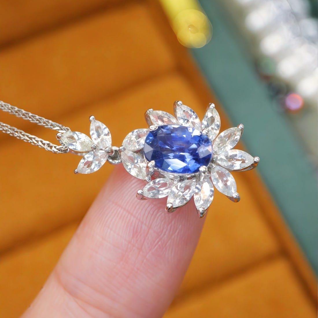 14k Gold 2.40 Ctw Natural Sapphire & Sapphire Pendant( Without Chain ) - 4