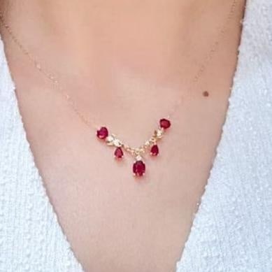 14k Gold 2.28 Ctw Natural Ruby & Diamond Necklace - 4