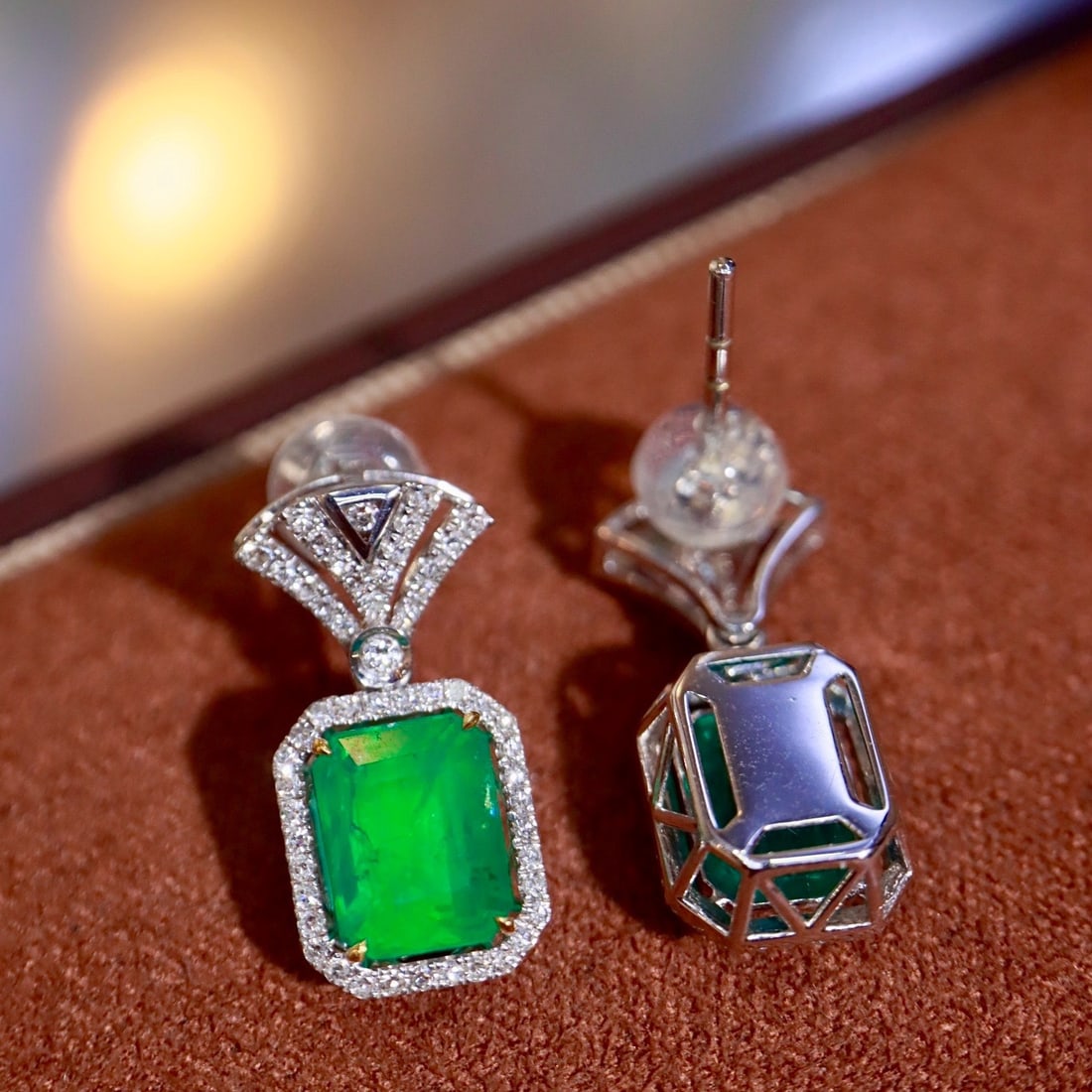 14k Gold 3.61 Ctw Natural Emerald & Diamond Earrings - 5