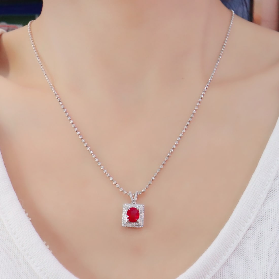 14k Gold 1.78 Ctw Natural Ruby & Diamond Pendant( Without Chain ) - 3