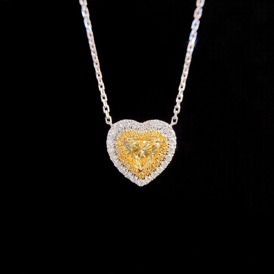 14k Gold 0.75 Ctw Natural Yellow Diamond & Diamond Necklace - 2