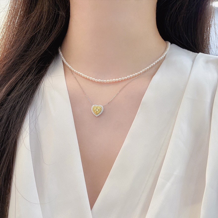14k Gold 0.75 Ctw Natural Yellow Diamond & Diamond Necklace - 5