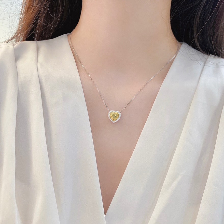 14k Gold 0.75 Ctw Natural Yellow Diamond & Diamond Necklace - 7