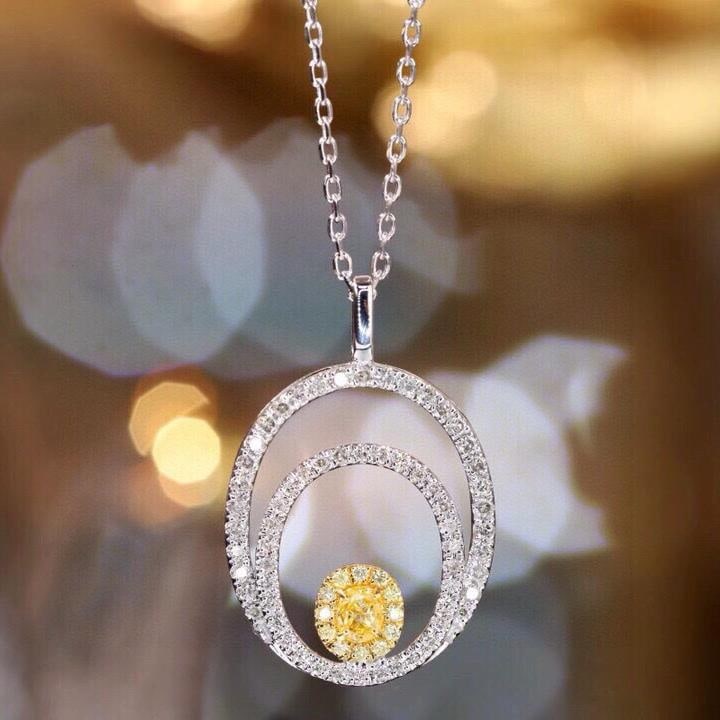 14k Gold 0.38 Ctw Natural Yellow Diamond & Diamond Necklace: Ref:231182088 // gold content:14k gold // main gemstone:yellow diamond // shape:oval // carat weight:0. 10ct // color:yellow // treatment:natural // // adjacent gemstone 2 : diamond // shape:round //