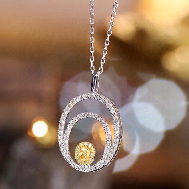14k Gold 0.38 Ctw Natural Yellow Diamond & Diamond Necklace - 2