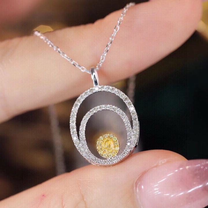 14k Gold 0.38 Ctw Natural Yellow Diamond & Diamond Necklace - 3