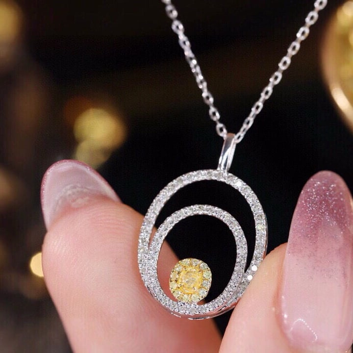 14k Gold 0.38 Ctw Natural Yellow Diamond & Diamond Necklace - 4