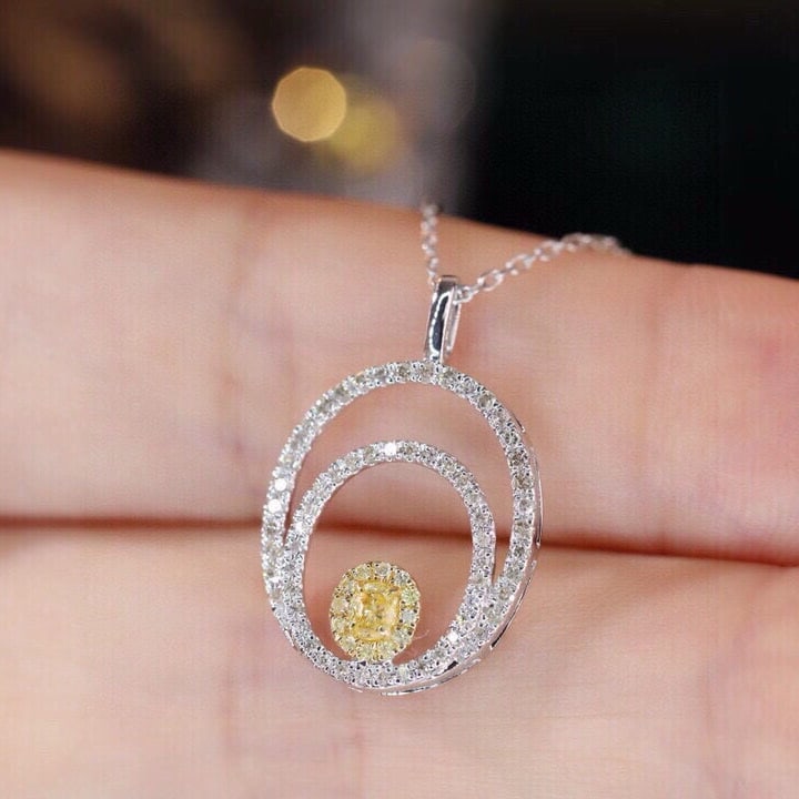 14k Gold 0.38 Ctw Natural Yellow Diamond & Diamond Necklace - 5