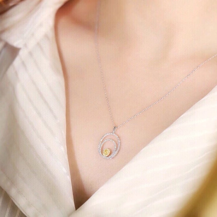14k Gold 0.38 Ctw Natural Yellow Diamond & Diamond Necklace - 6