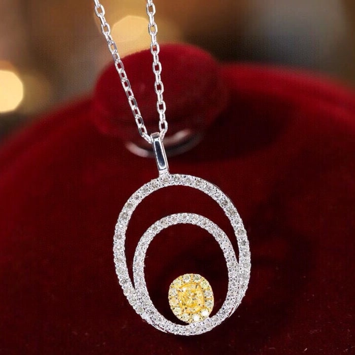 14k Gold 0.38 Ctw Natural Yellow Diamond & Diamond Necklace - 7