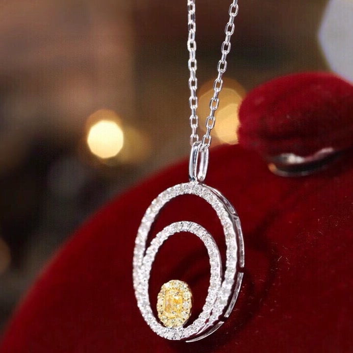 14k Gold 0.38 Ctw Natural Yellow Diamond & Diamond Necklace - 8