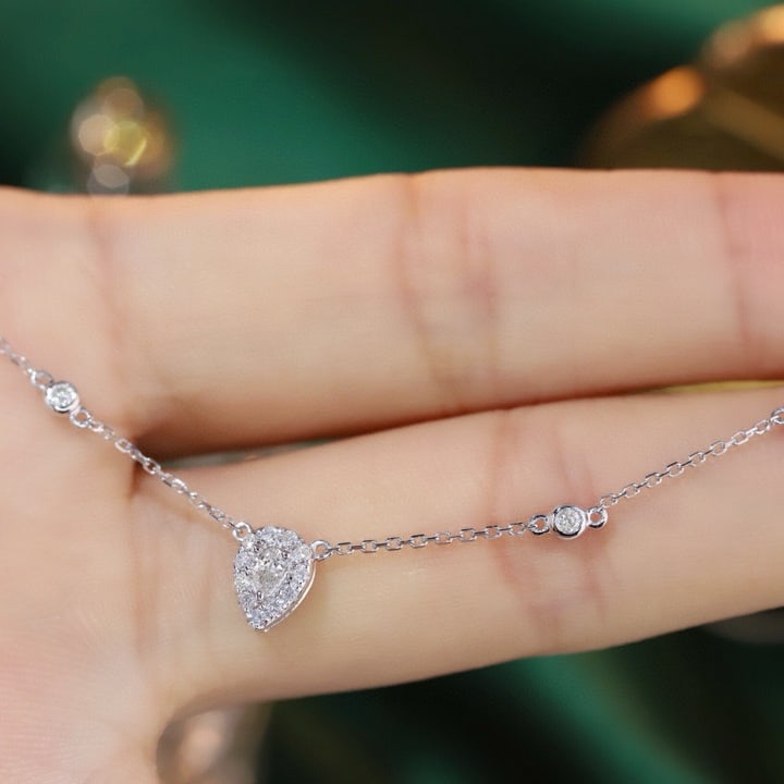 14k Gold 0.90 Ct Natural H Diamond Necklace - 2