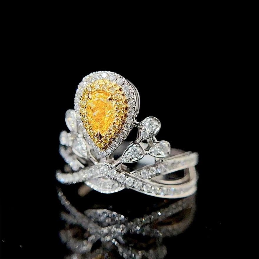 14k Gold 0.90 Ctw Natural Yellow Diamond & Diamond Ring - 6