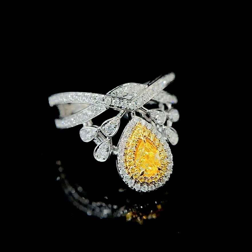 14k Gold 0.90 Ctw Natural Yellow Diamond & Diamond Ring - 7