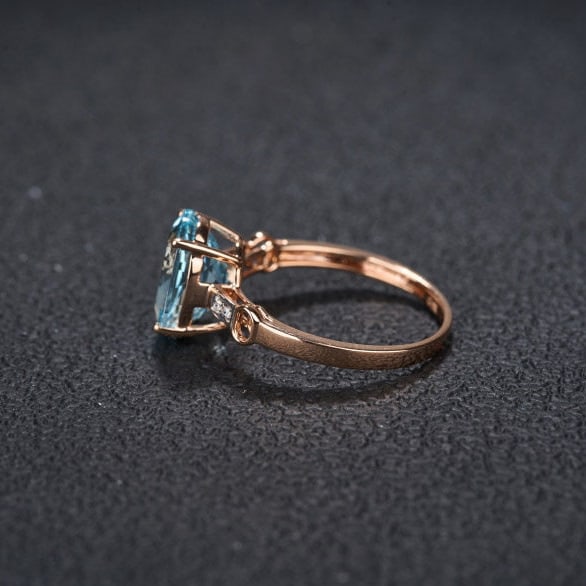 14k Gold 2.73 Ct Natural Aquamarine & Diamond Ring - 4