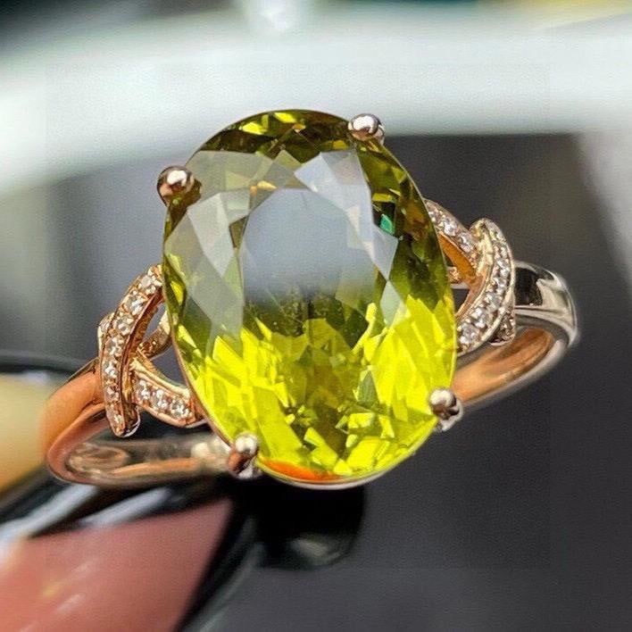 14k Gold 5.65 Ct Natural Tourmaline & Diamond Ring: Ref:231182109 // gold content:14k gold // ring size:7. 25us // // main gemstone:tourmaline // shape:oval // carat weight:5. 65ct // color:green // treatment:natural // // adjacent gemstone 2 :