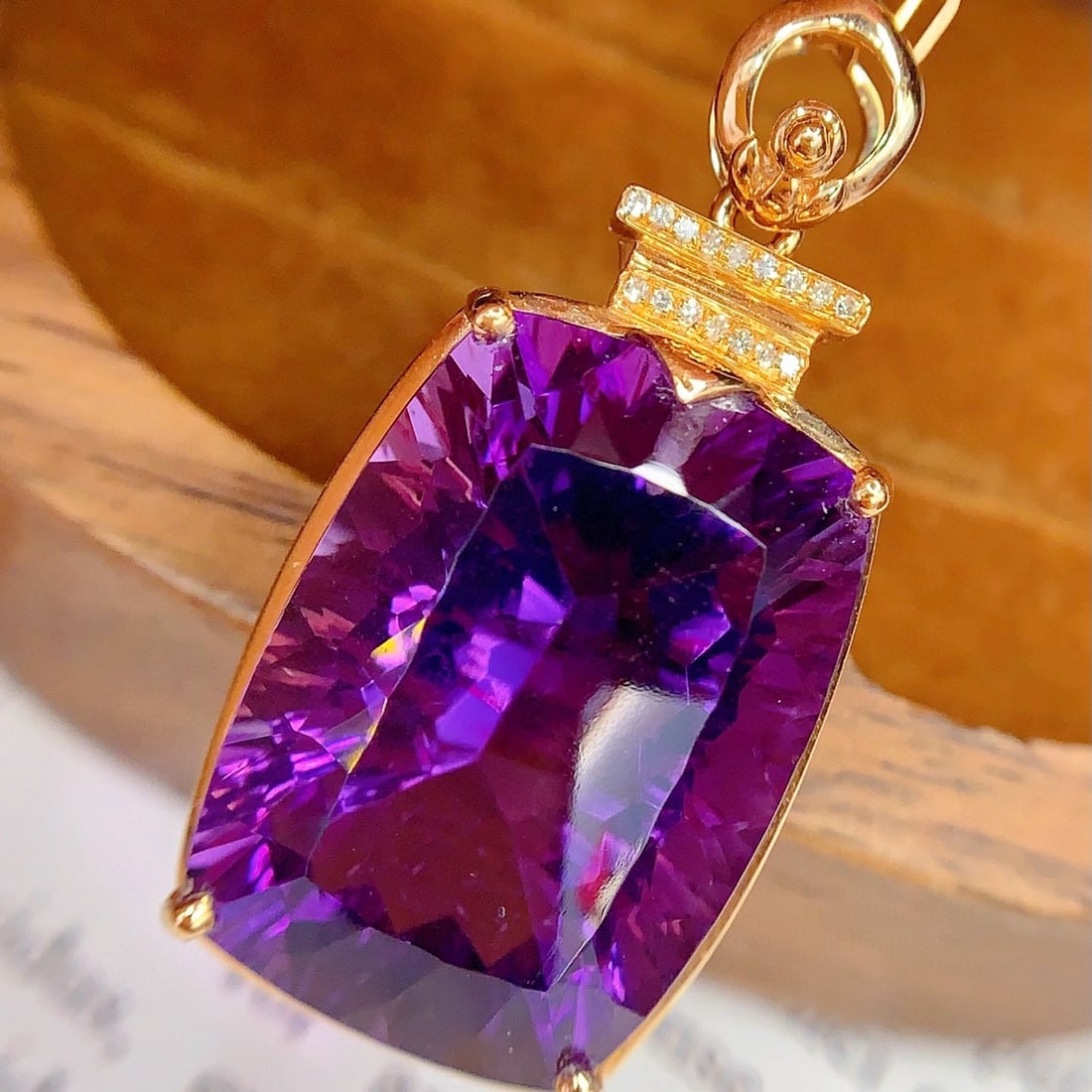 14k Gold 23.6 Ct Natural Amethyst & Diamond Pendant( Without Chain ) - 3
