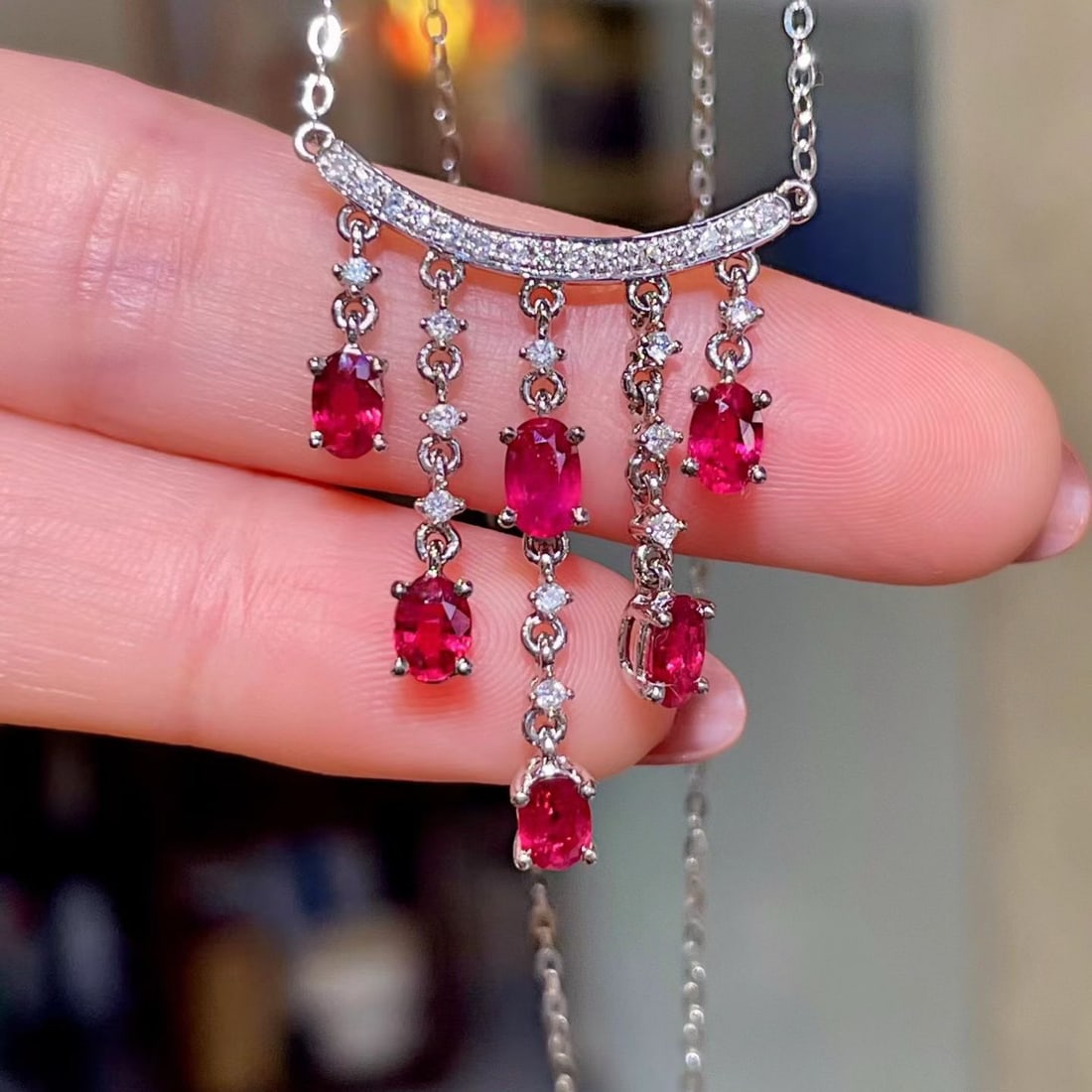 14k Gold 2.24 Ctw Natural Ruby & Diamond Necklace - 2